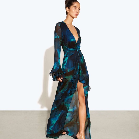 Rat & Boa Fiorella Maxi Dress XL Blue Green Black Floral...